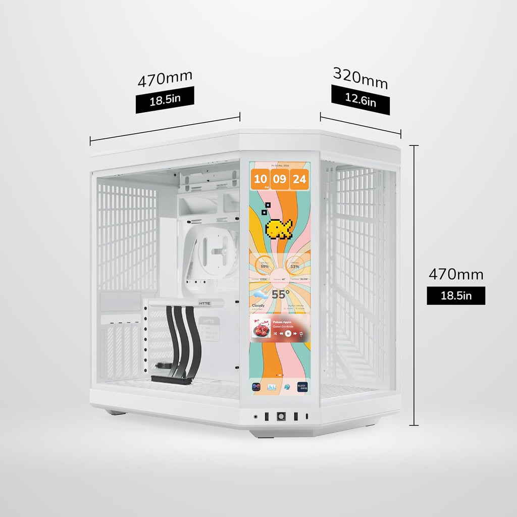 Hyte Y70 Touch Infinite Dual Chamber ATX Mid Tower Modern Aesthetic Case with Integrated 2.5K LCD Touchscreen - Snow White