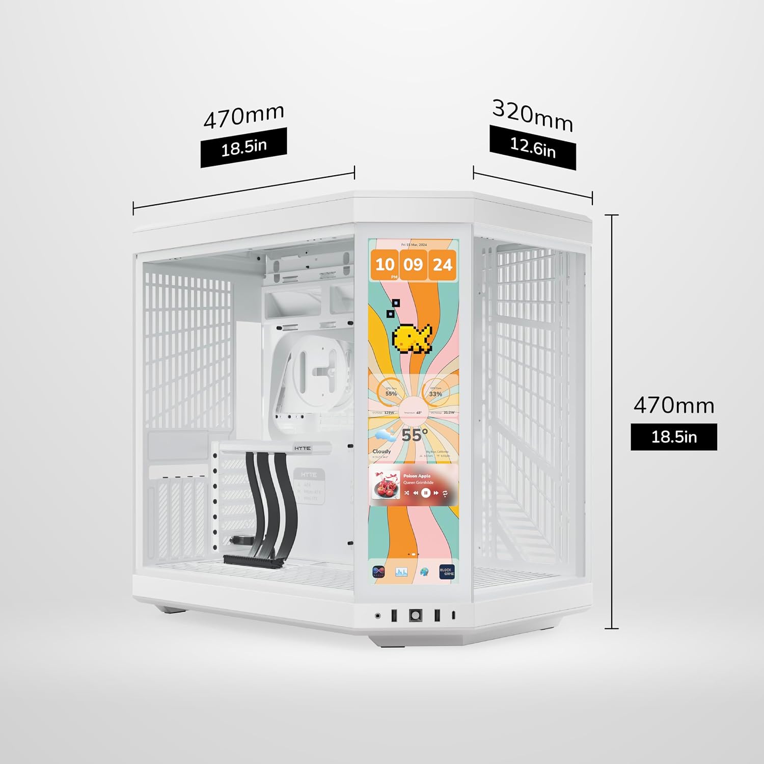Hyte Y70 Touch Infinite Dual Chamber ATX Mid Tower Modern Aesthetic Case with Integrated 2.5K LCD Touchscreen - Snow White