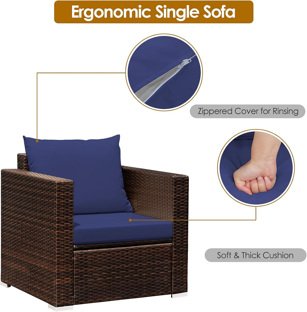 HAPPYGRILL 3-Piece Patio Furniture Set PE Rattan Wicker Sofa Set with Cushions and Coffee Table Outdoor Patio Conversation Set for Garden Poolside Balcony