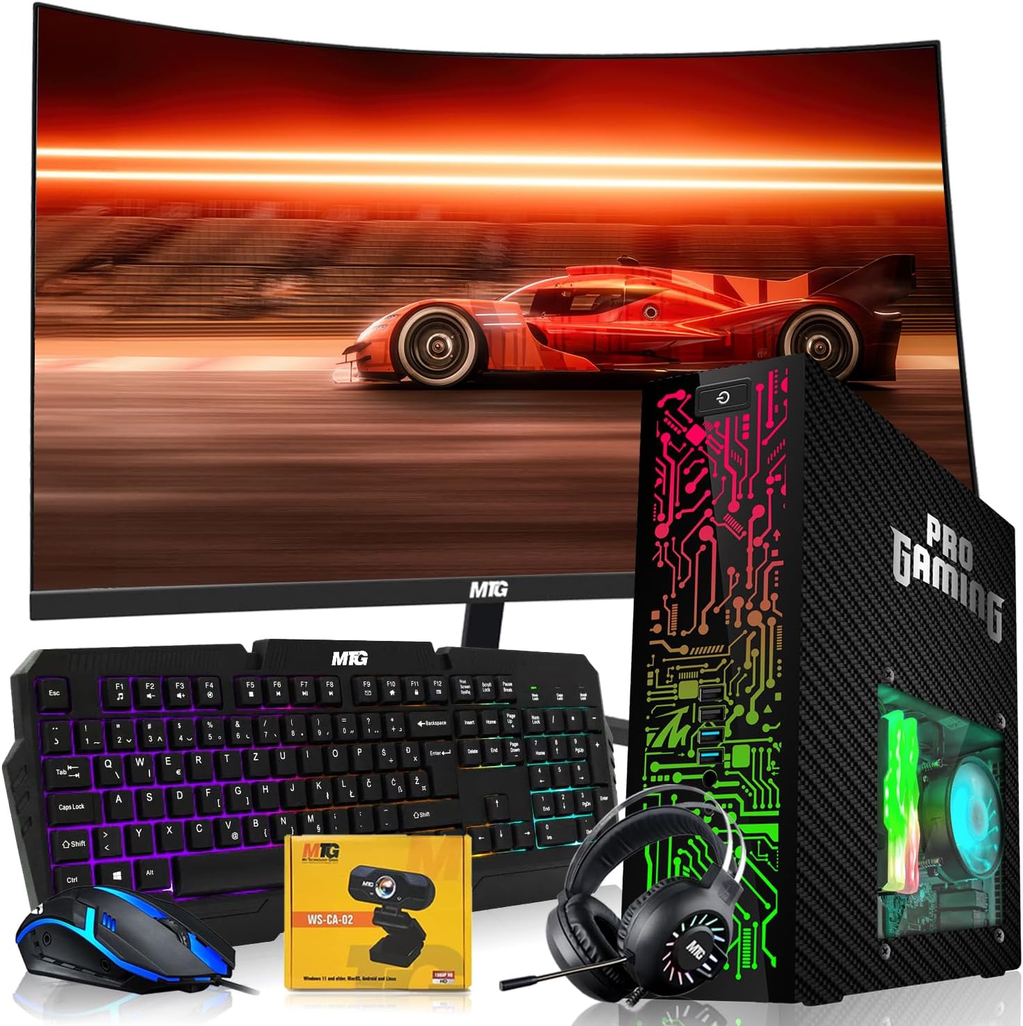 HP Carbon Black Desktop Computer PC–Intel Core i5,16GB ARGB RAM,512GB SSD,GT-1030 Graphic Card,24 Inch Curved Monitor,RGB KBM with AI Copilot Key,RGB Headphone,Webcam,Windows 11 (Renewed)