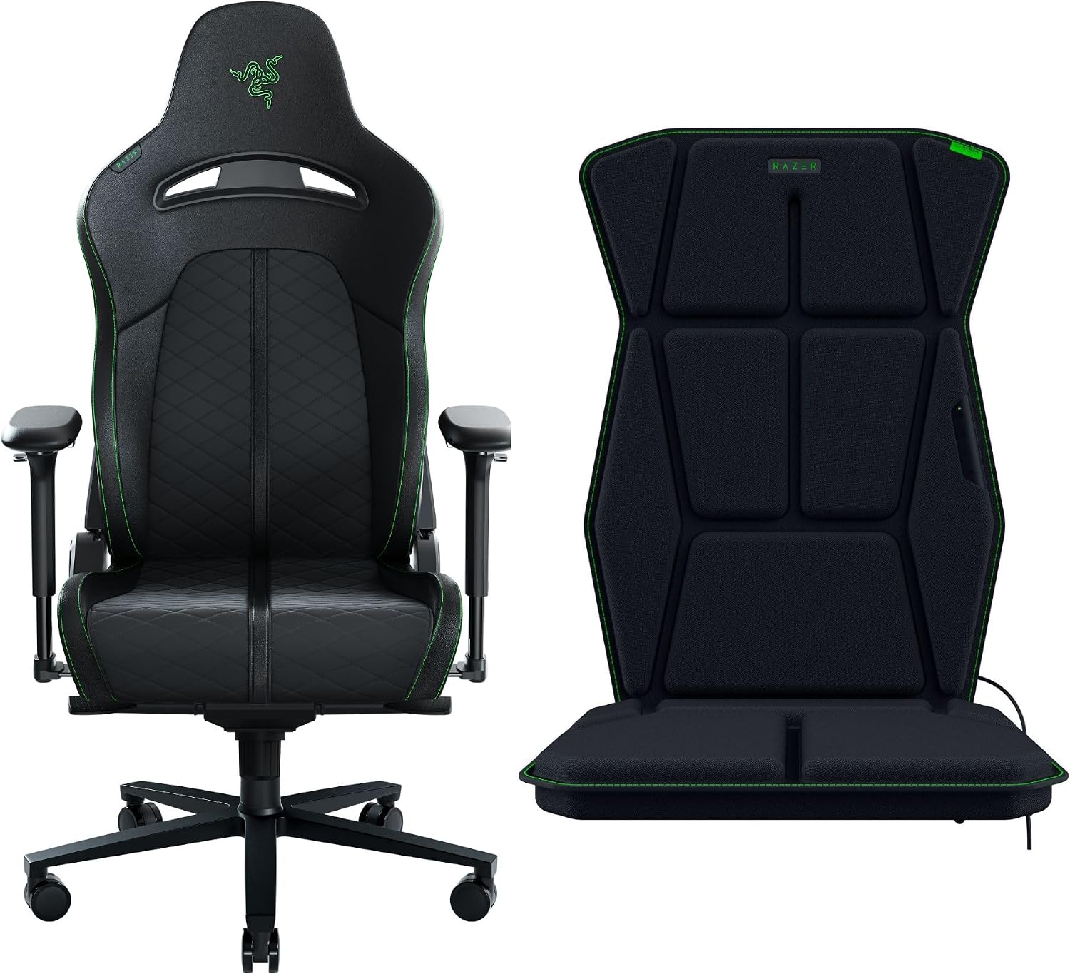 Razer Enki X Essential Gaming Chair + Freyja HD Haptic Gaming Chair Cushion: All-Day Comfort - Built-in Lumbar Arch - Optimized Cushion Density - Dual-Textured, Eco-Friendly Synthetic Leather