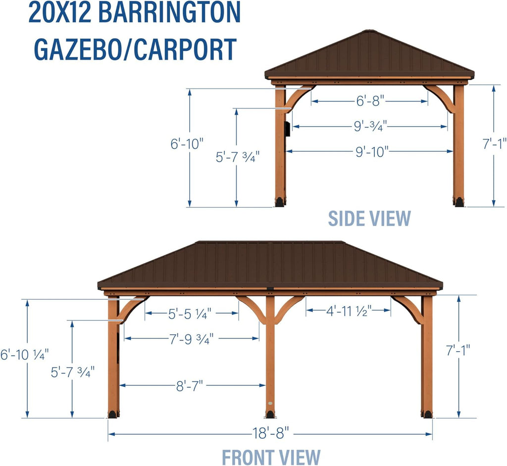 Backyard Discovery Barrington 20' x 12' Cedar Wood Outdoor Gazebo Pavilion with Hardtop Galvanized Steel Hip Roof, Snow Support, Wind Resistance, PowerPort, Shade for Garden, Patio, Deck, Entertaining