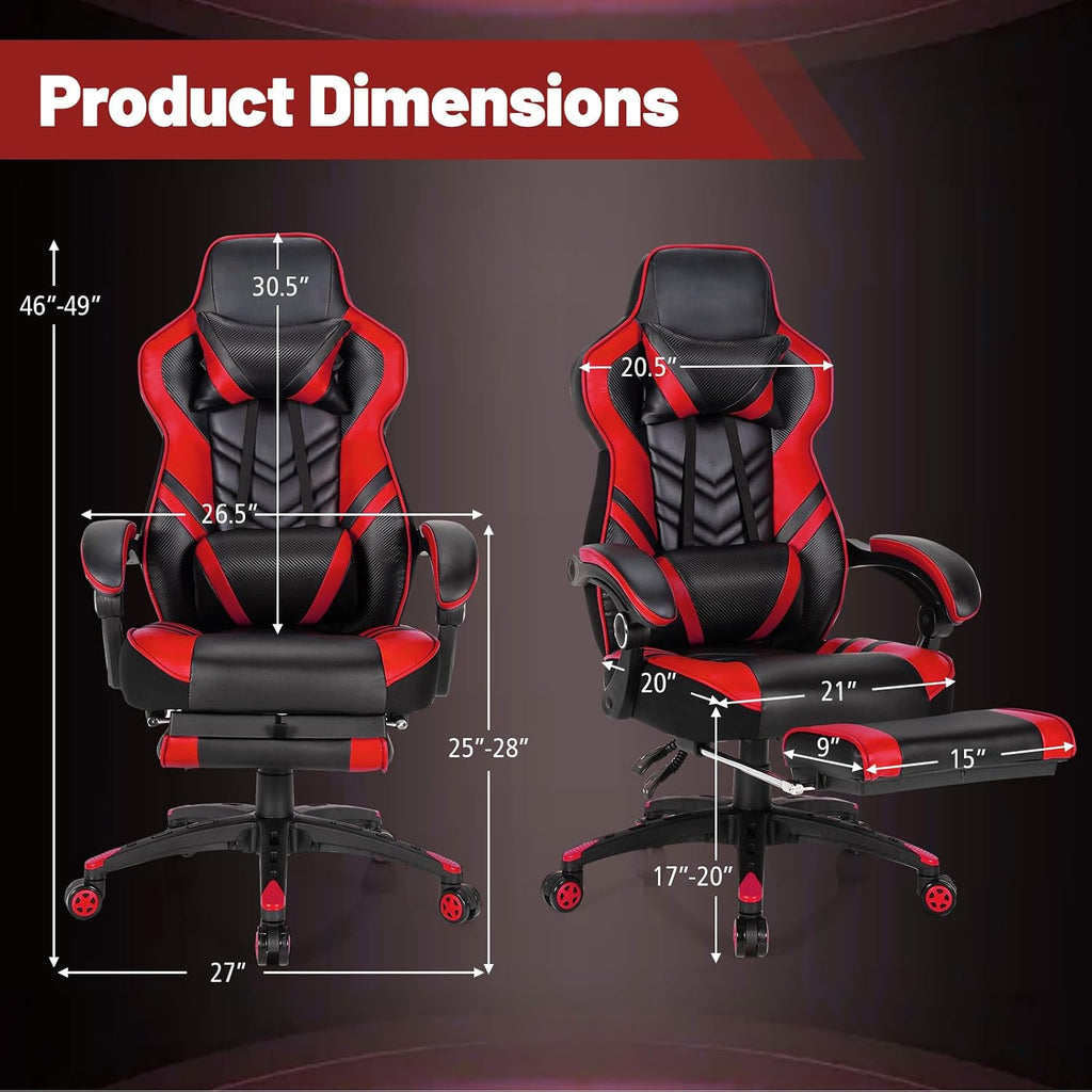 Goplus Gaming Chair, Computer Chair with Footrest and Lumbar Support, Height Adjustable Executive Swivel Rolling Task Chair with 90°-155° Tilt Function (Red)