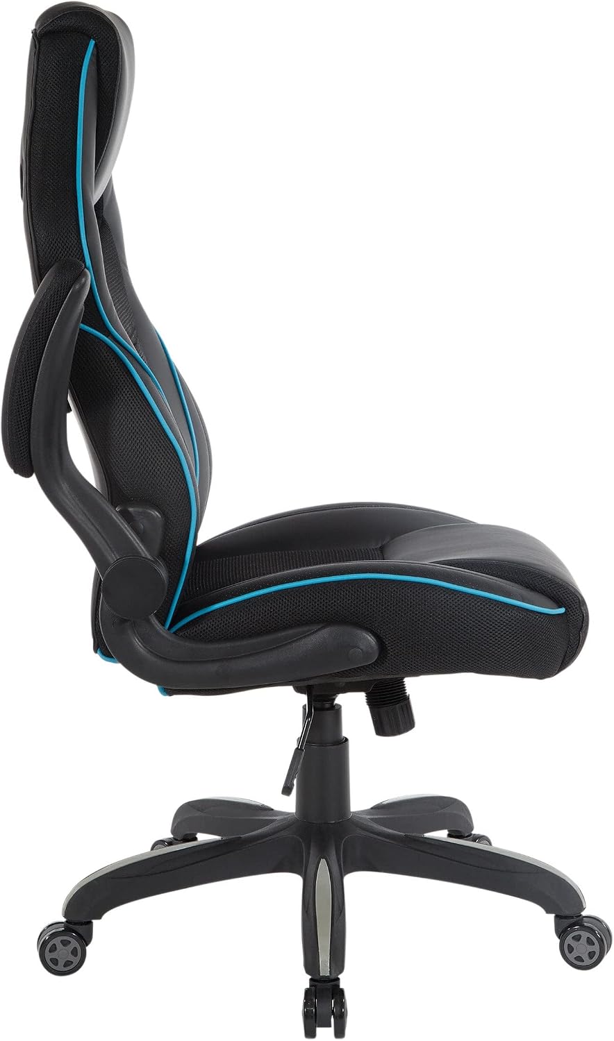 OSP Home Furnishings Xeno Ergonomic Adjustable Faux Leather Gaming Chair with Integrated Headrest and Airflow Cooling Material, Black with Blue Accents