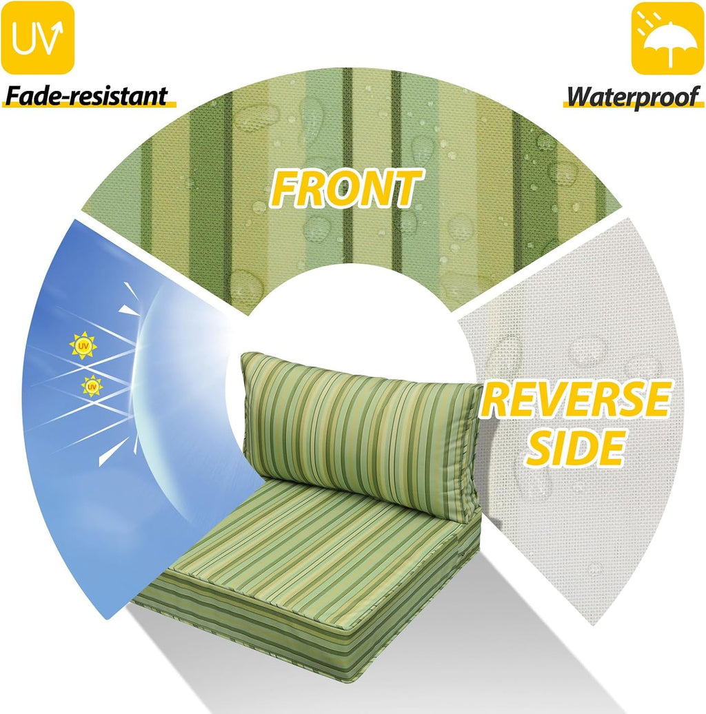 AAAAAcessories Outdoor Seat Cushions for Chairs, Fade-Resistant, Waterproof Patio Furniture Replacement Cushions, 24' x 24' x 5' + 24' x 13.5', Set of 4, Mossy Forest Stripe