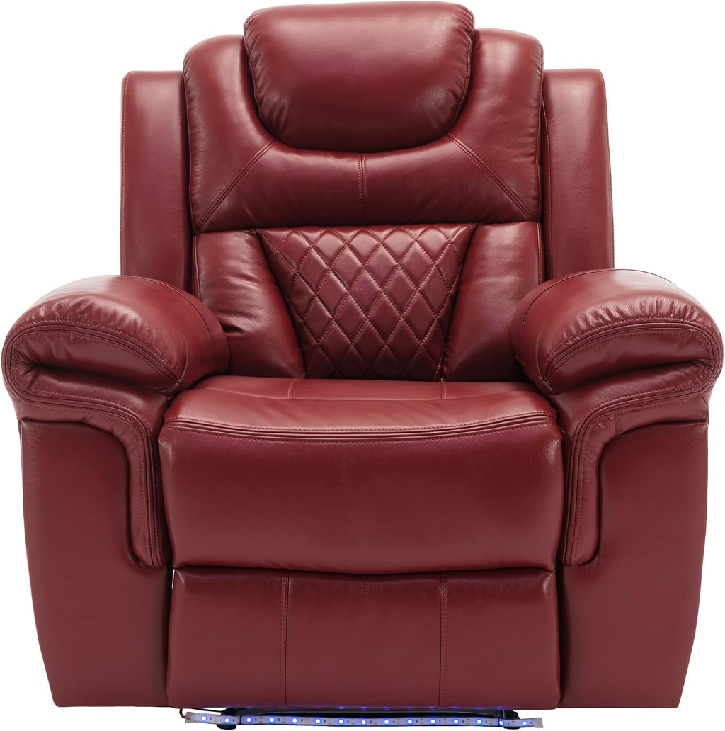 Merax Home Theater Seating Manual Recliner Chair with LED Light Strip for Living Room,Bedroom, Wind Red