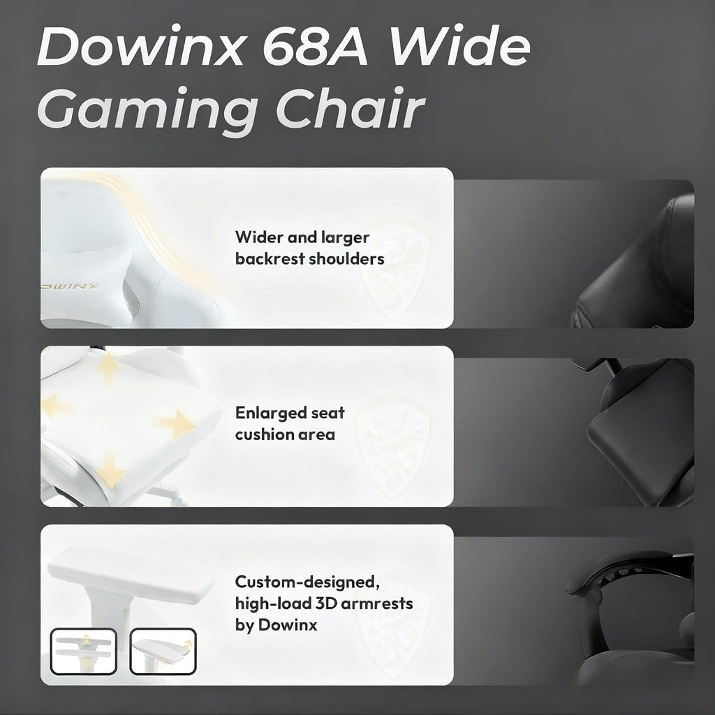 Dowinx Big and Tall Gaming Chair with Suede Fabric Breathable, Game Chairs for Adults with Oversized Thick Seat for 440lbs, Ergonomic Gamer Chair for Streaming & Long Gaming Sessions, Light White