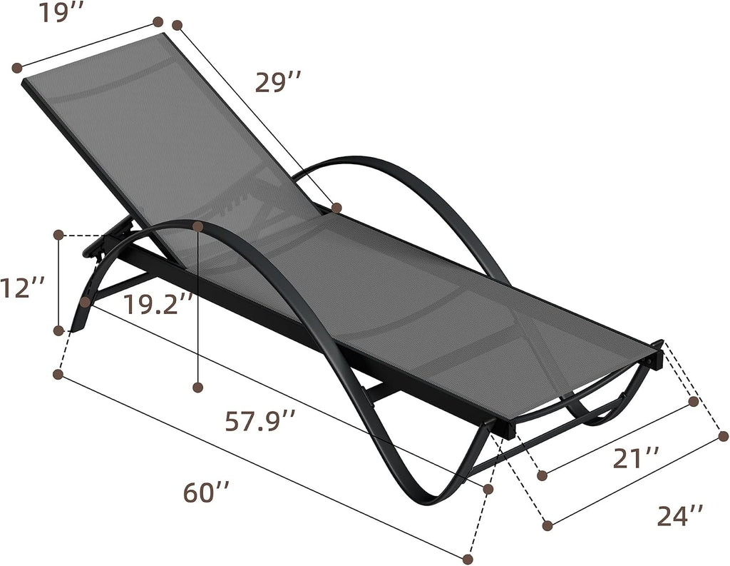 Shintenchi Patio Chaise Lounge Set of 2, Pool Chaise Lounge with Arm,Outdoor Lounge Chair with 5 Adjustable Backrest,Sunbathing Recliner,Beach Chair,Pool Chairs,Dark Grey