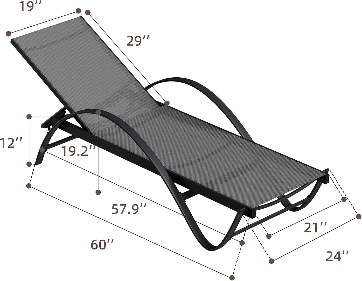 Shintenchi Patio Chaise Lounge Set of 2, Pool Chaise Lounge with Arm,Outdoor Lounge Chair with 5 Adjustable Backrest,Sunbathing Recliner,Beach Chair,Pool Chairs,Dark Grey