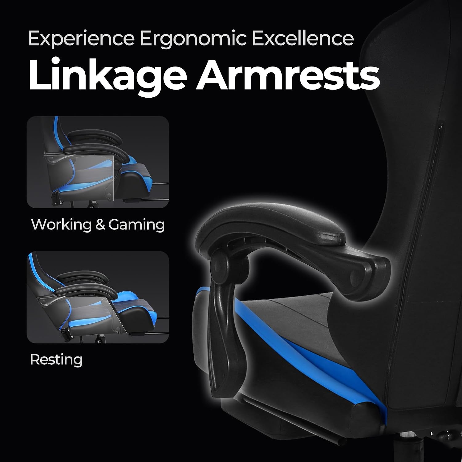 NEO CHAIR Video Gaming Chair with Footrest High Back Ergonomic Comfortable Office Computer Desk with Lumbar Support Height Adjustable with PU Leather Recliner for Adults Women Men (Blue)