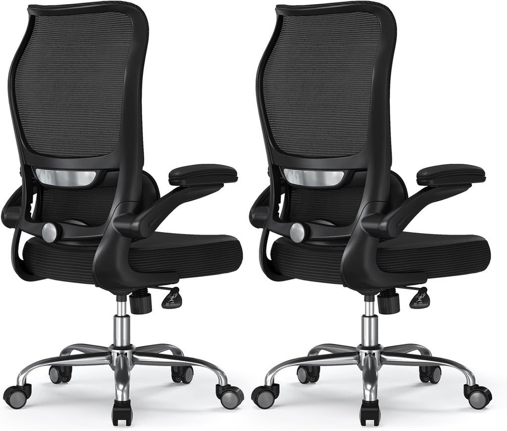 TRALT Ergonomic Office Chair - Desk Chair with Wave High Back Adjustable Lumbar Support Computer Chair - Gaming Chairs Mesh Backrest and PU Leather Seat for Home Reading Chairs (Black Pack of 2)