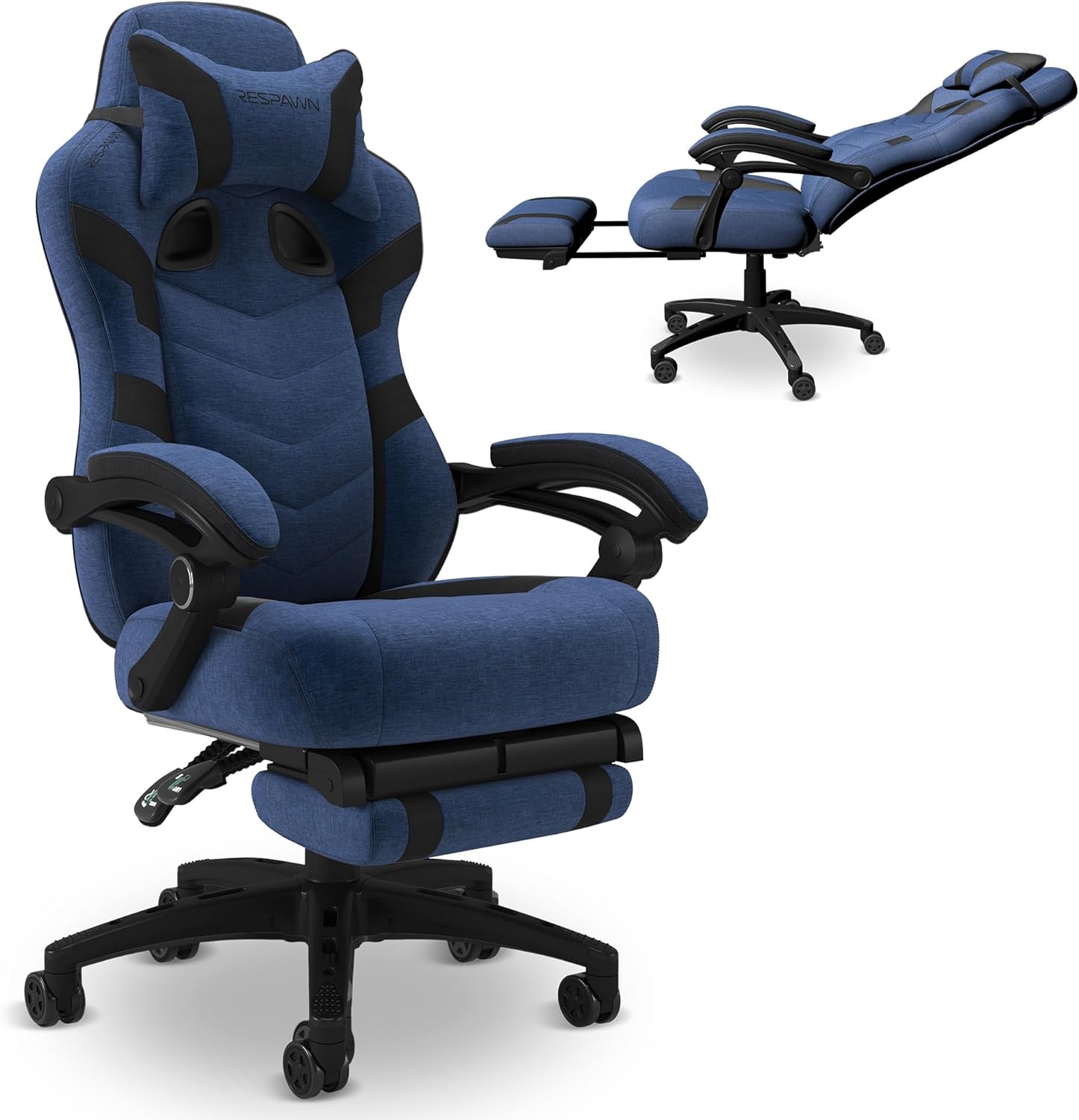 Respawn 110 Pro Ergonomic Gaming Chair with Footrest for Adults - Comfortable Office Gaming Recliner with Lumbar Support and Headrest, Racing Style Video Game Chairs for Computer Gamer - Blue Fabric