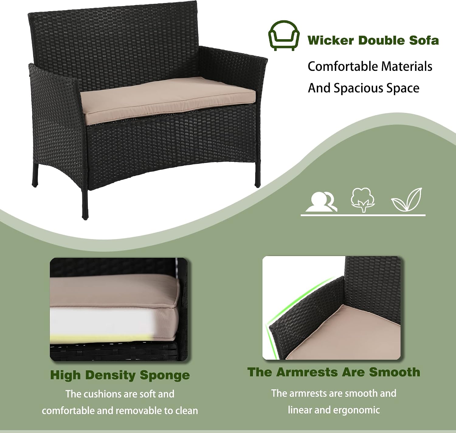 PayLessHere 4 Pieces Patio Furniture Set Rattan Outside Furniture Wicker Sofa Garden Conversation Sets with Soft Cushion and Glass Table for Yard Pool or Backyard,Black