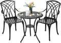 Bistro Set 3 Piece Outdoor,Cast Aluminum Outdoor Bistro Set,All Weather Bistro Table and Chairs Set of 2 with 1.97' Umbrella Hole,Patio Bistro Sets for Garden(Woven Black)
