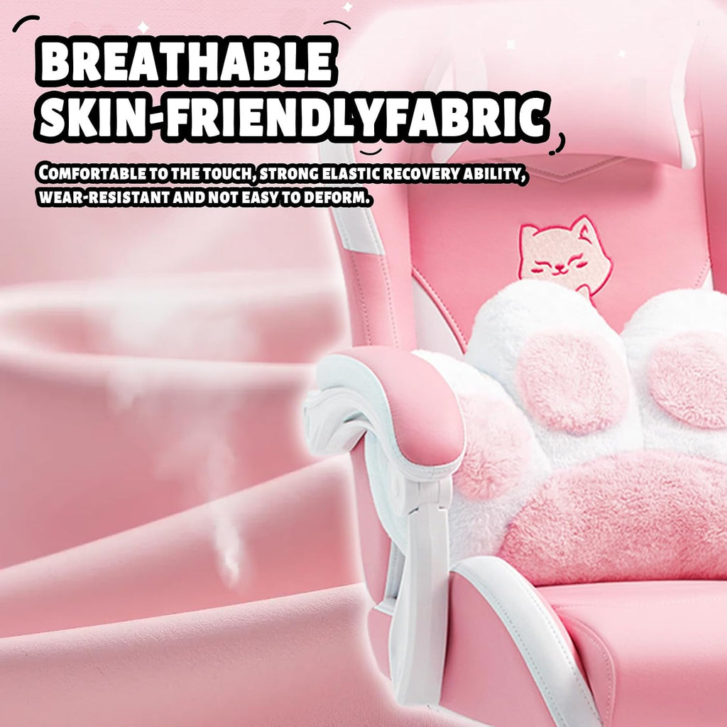 Vigosit Cat Ears Gaming Chair - Pink PU Leather Ergonomic Reclining Office Chair with Footrest, 310lb Capacity, 6-Position Recline, 360° Swivel