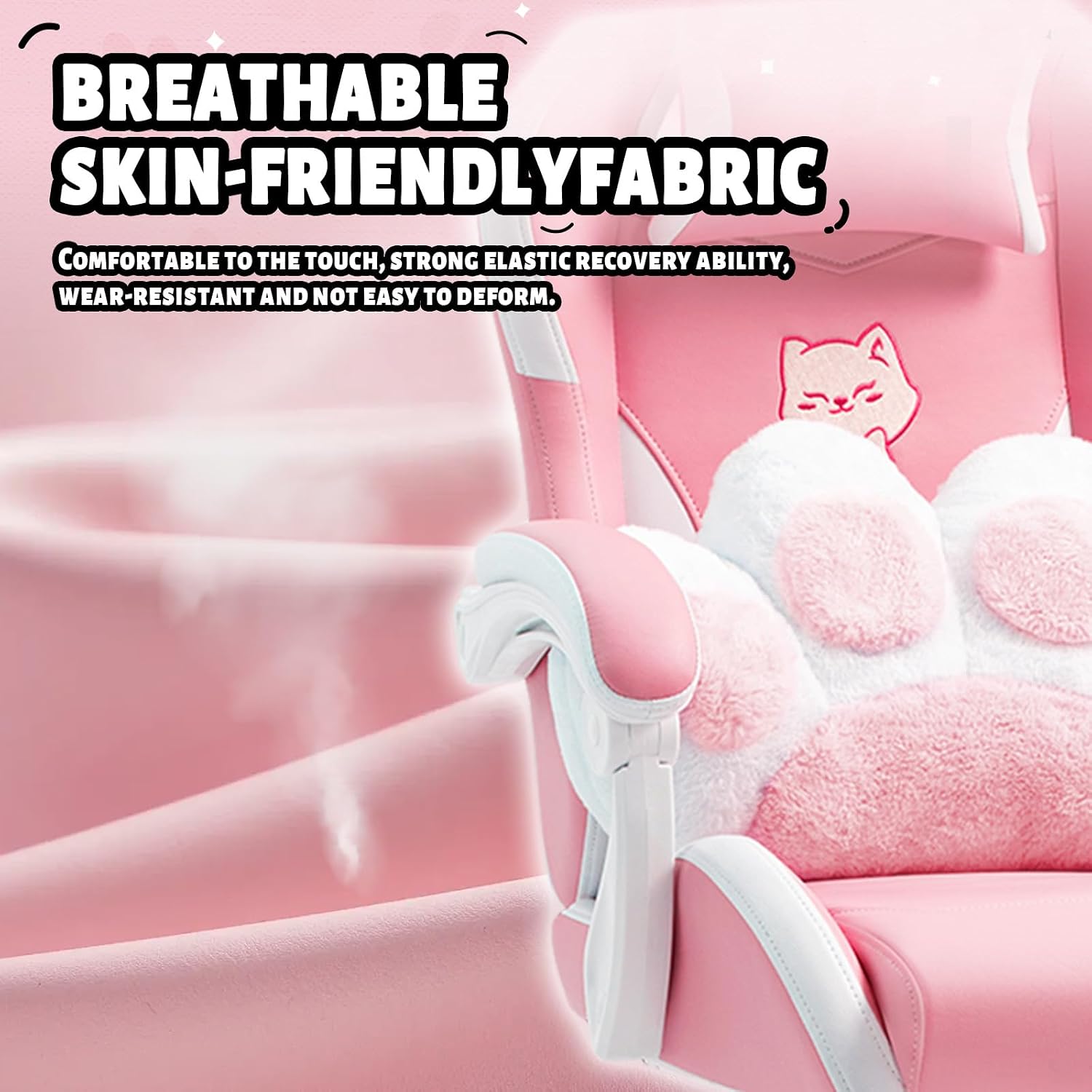 Vigosit Cat Ears Gaming Chair - Pink PU Leather Ergonomic Reclining Office Chair with Footrest, 310lb Capacity, 6-Position Recline, 360° Swivel
