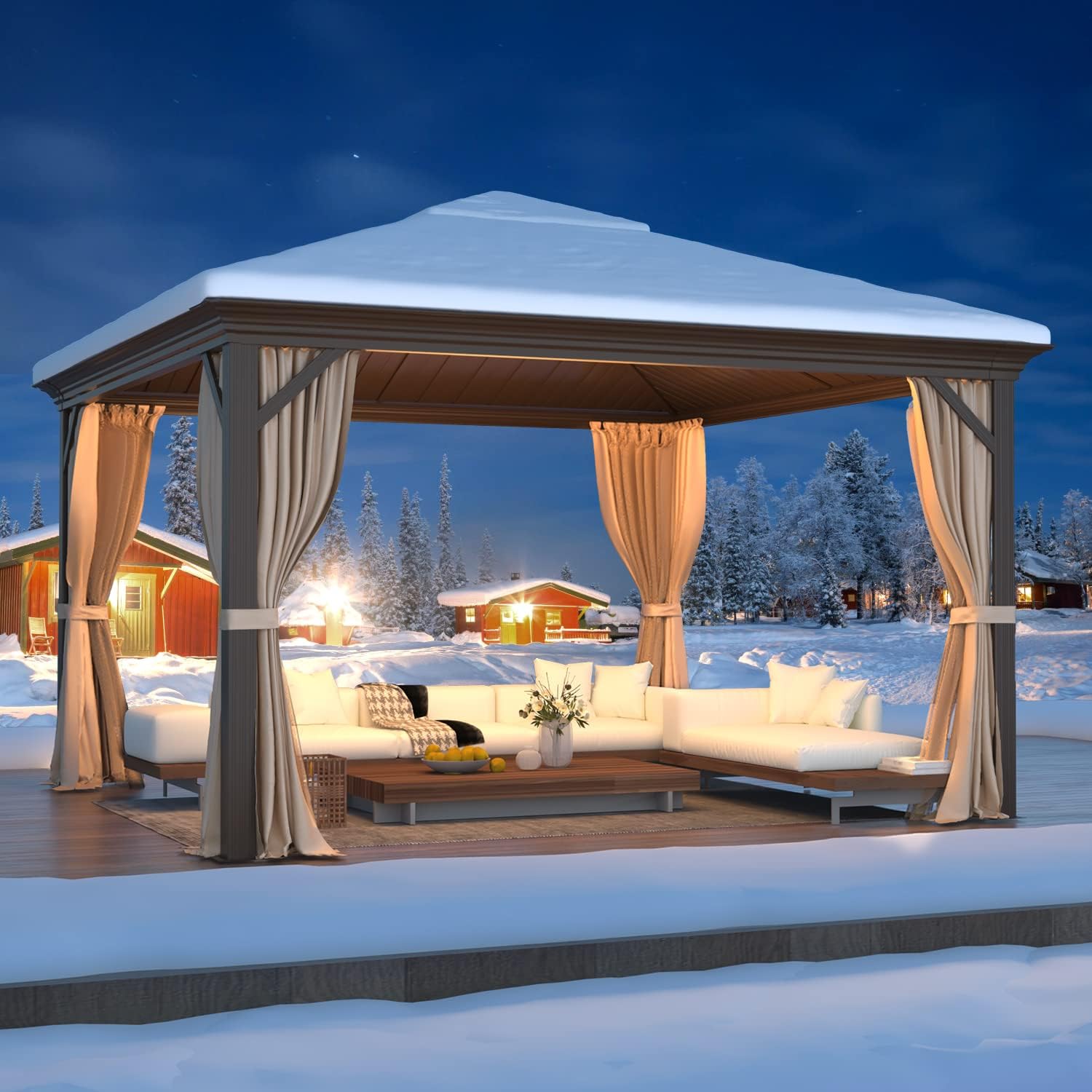 MELLCOM 12' x 12' Hardtop Gazebo, Galvanized Steel Double Roof Outdoor Gazebos, Aluminum Frame Metal Gazebo with Netting and Curtains for Patio, Lawn & Garden