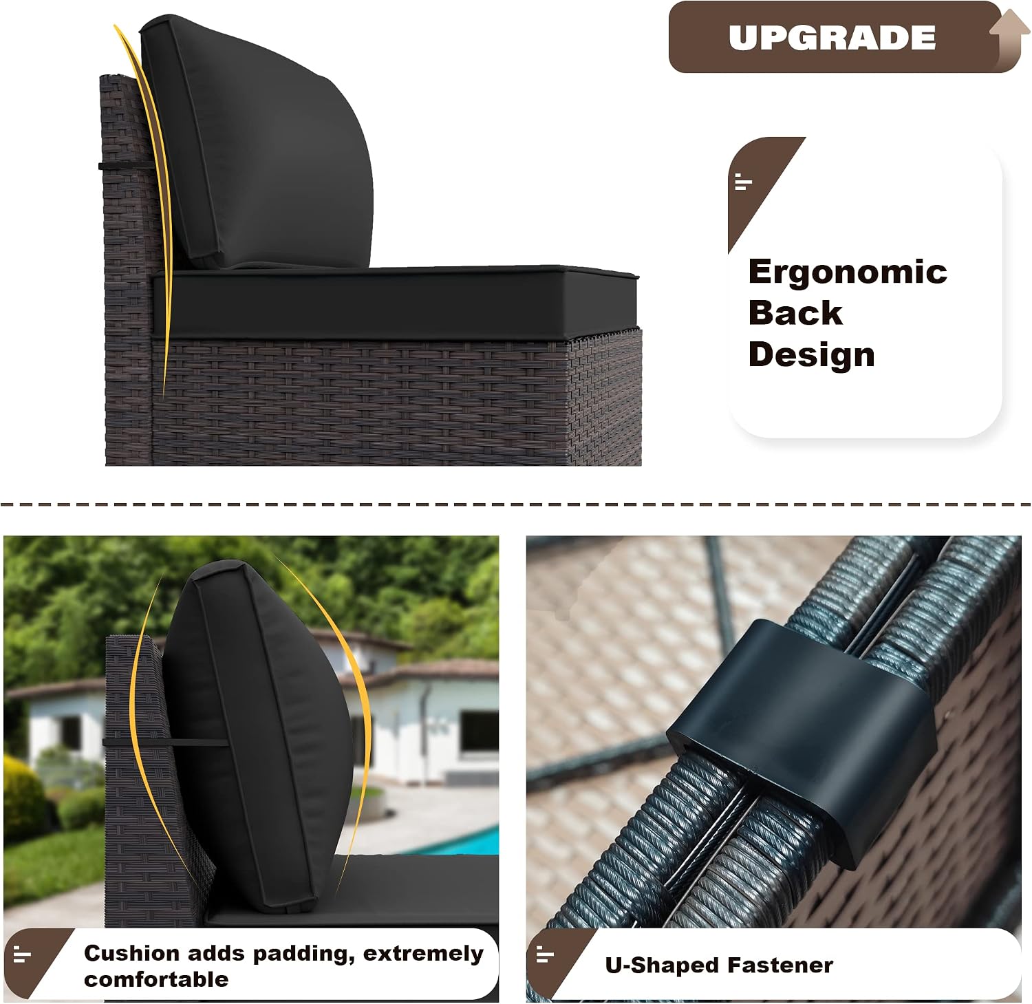 Kurapika 6 Pieces Patio Furniture Set, Rattan Wicker Outdoor Conversation Sets w/4 Inch Cushion and Glass Coffee Table(Black)