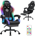 Gaming Chair Massage with LED RGB Lights and Footrest Ergonomic Computer Chair High Back Video Game Chair with Adjustable Lumbar Support Linkage Armrest Grey and Black