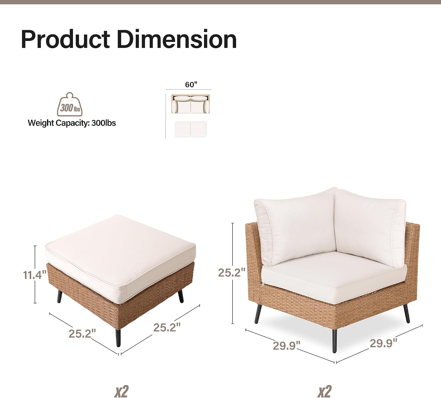 LAUSAINT HOME Outdoor Patio Furniture, 4 Piece Outdoor Sectional Sofa PE Rattan Wicker Patio Conversation Sets, All Weather Patio Furniture Set with Thick Cushions for Garden, Backyard(Beige)