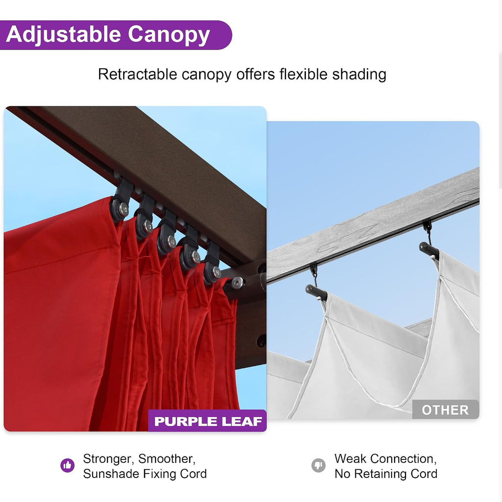 PURPLE LEAF 10' X 10' Retractable Metal Pergola with Canopy and Shade Cover for Garden, Yard, Deck, Beach, Terra