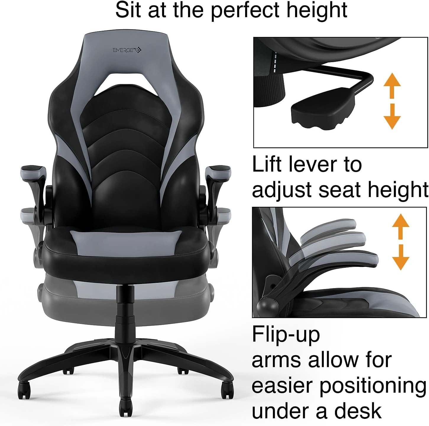 STAPLES Emerge Vortex Gaming Chair, Ergonomic, Adjustable Height, Swivel, Black, 2-Pack