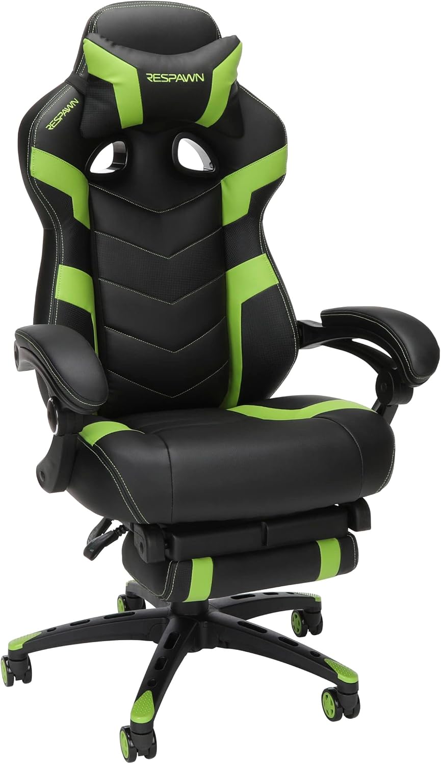 Respawn 110 Pro Ergonomic Gaming Chair with Footrest for Adults - Comfortable Office Gaming Recliner with Lumbar Support and Headrest, Racing Style Video Game Chairs for Computer Gamer - Green