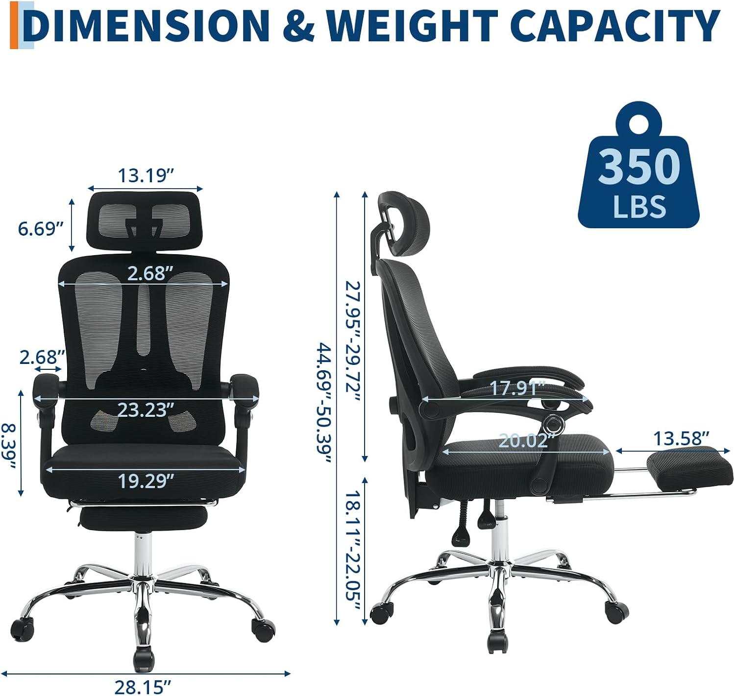 GarveeHome High Back Ergonomic Office Chair with Mesh Back, Retractable Footrest, Adjustable Headrest & Lumbar Support – Wide Computer Desk Chair with Wheels for Home Office or Bedroom, Black