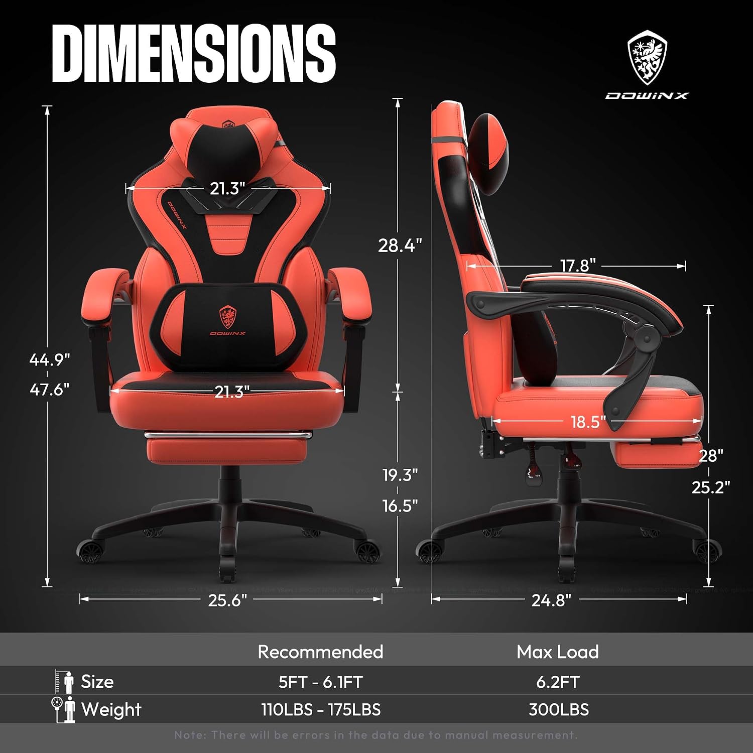 Dowinx Gaming Chair with Footrest, Gaming Chair for Heavy People, Gamer Chair for Adult with Massage, Computer Game Chair with PU, PC Game Chair (Red)