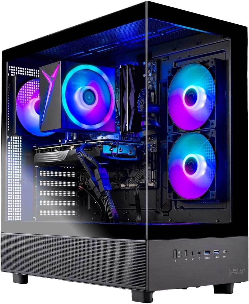 Skytech Gaming Azure 3 Gaming PC, AMD Ryzen 5 5500 3.6GHz, AMD RX 9060 8GB VRAM, 1TB NVMe SSD, 32GB DDR4 RAM 3200, 650W Gold PSU, WI-FI 5, Windows 11, Desktop