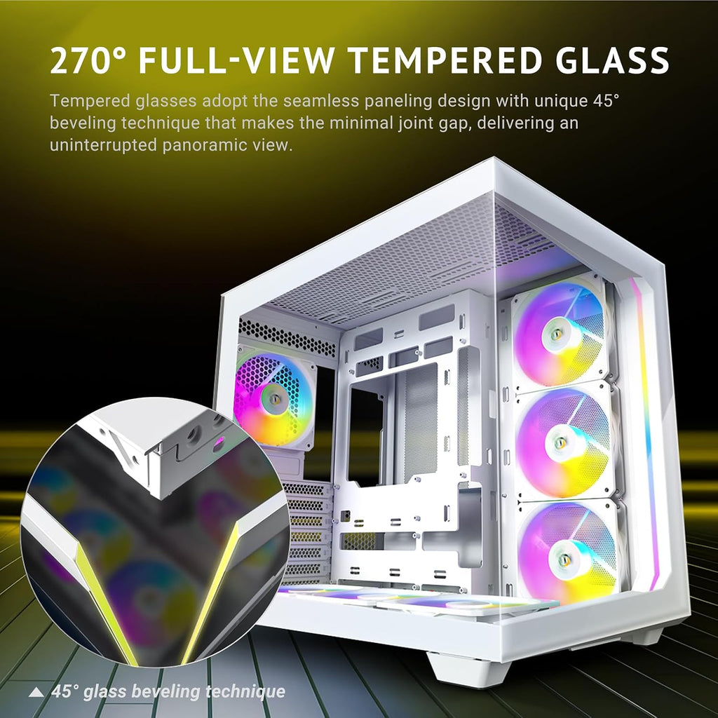 Antec C5 ARGB White, Mid-Tower ATX PC Case, Seamless Tempered Glass Front & Side Panels, 7×120mm ARGB PWM Fans Included, Supports Up to 10 Fans, 360mm Radiator Support, Type-C 3.2 Gen 2