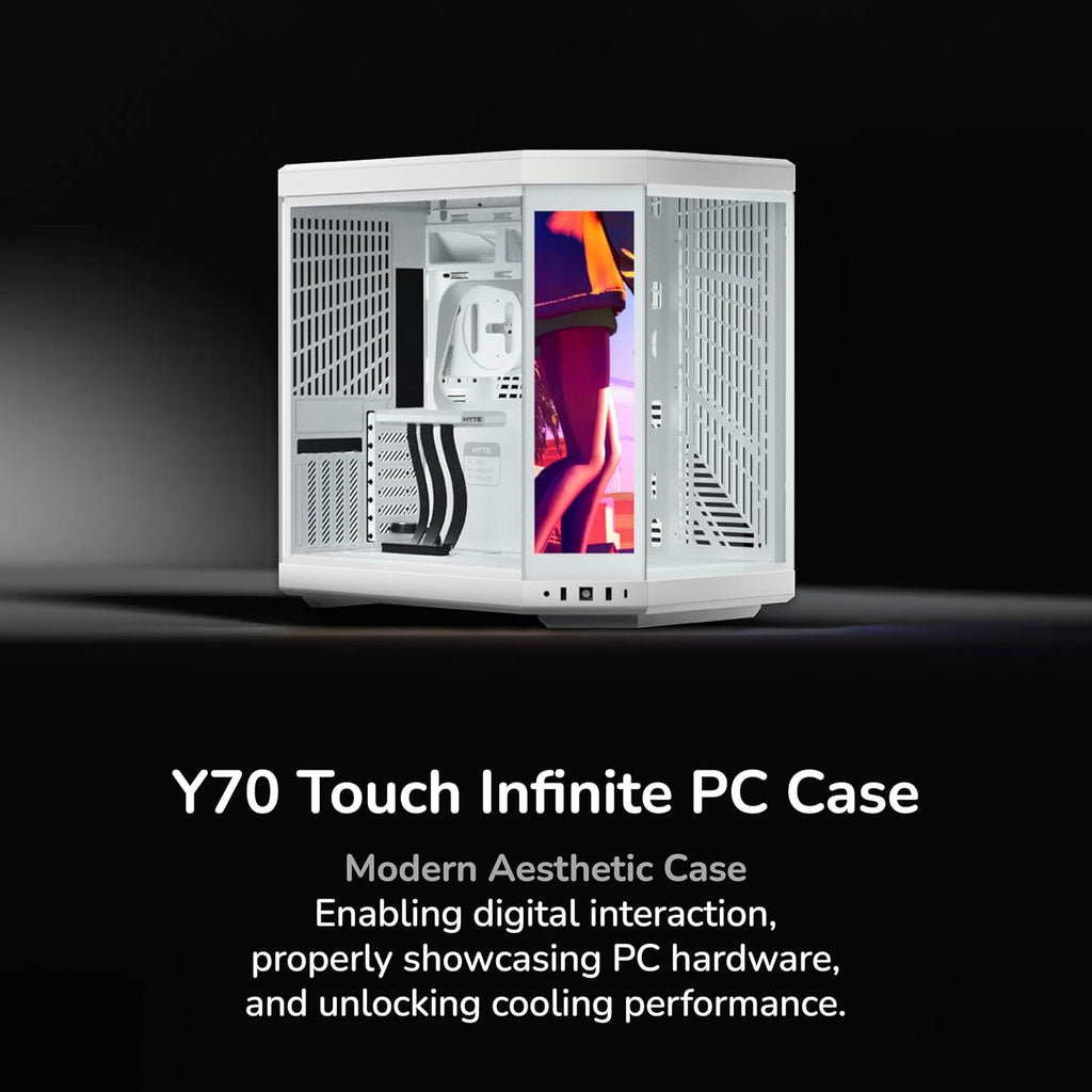 Hyte Y70 Touch Infinite Dual Chamber ATX Mid Tower Modern Aesthetic Case with Integrated 2.5K LCD Touchscreen - Snow White