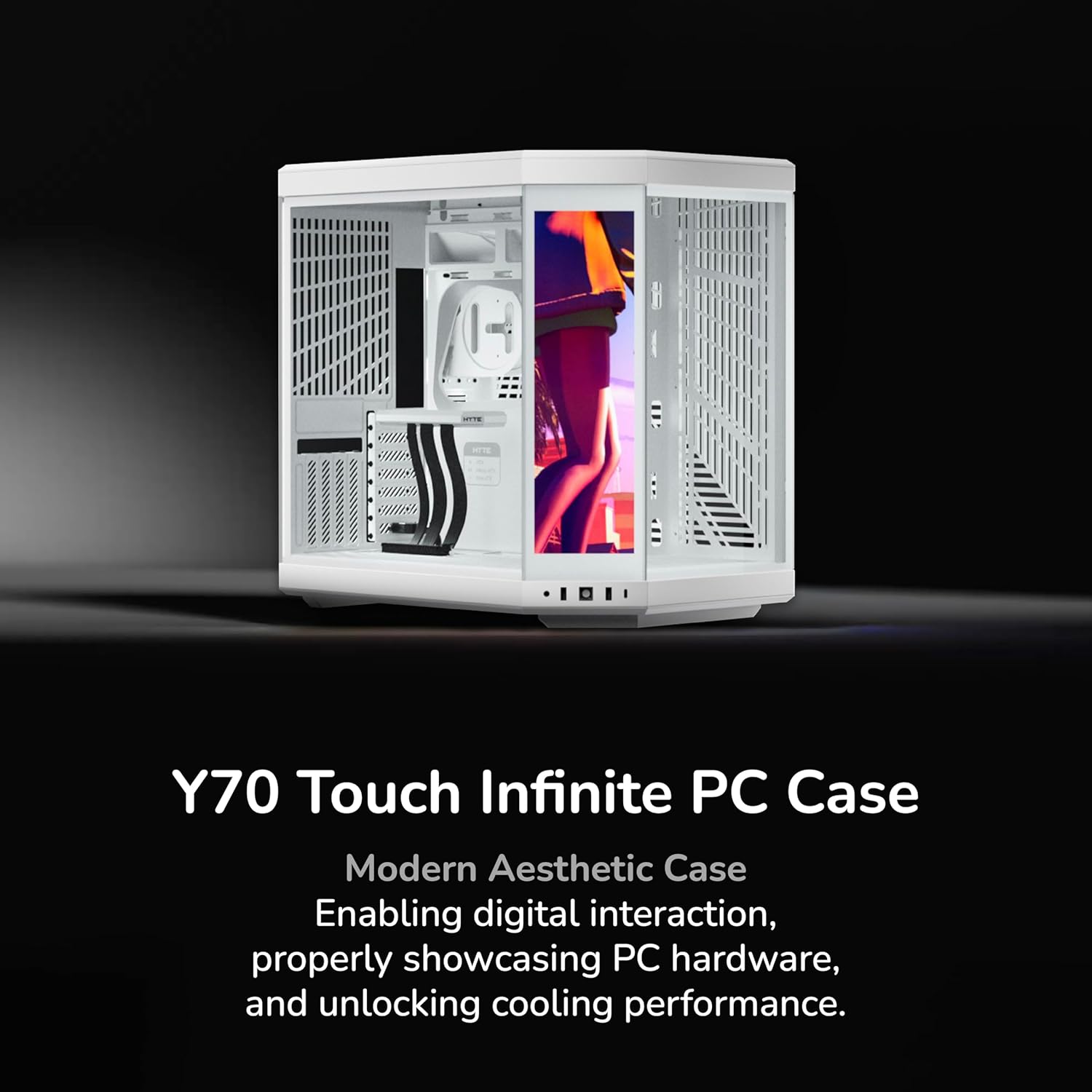 Hyte Y70 Touch Infinite Dual Chamber ATX Mid Tower Modern Aesthetic Case with Integrated 2.5K LCD Touchscreen - Snow White