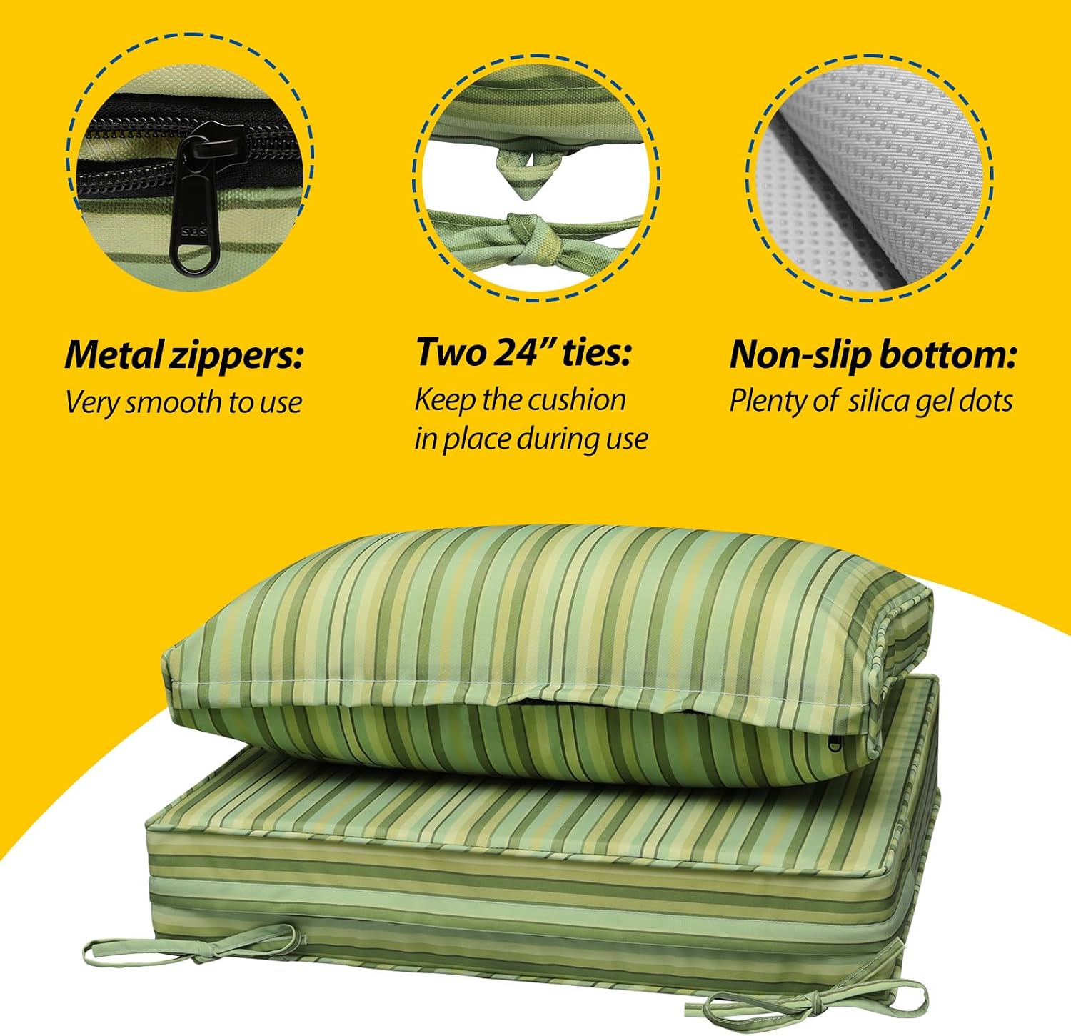 AAAAAcessories Outdoor Seat Cushions for Chairs, Fade-Resistant, Waterproof Patio Furniture Replacement Cushions, 24' x 24' x 5' + 24' x 13.5', Set of 4, Mossy Forest Stripe