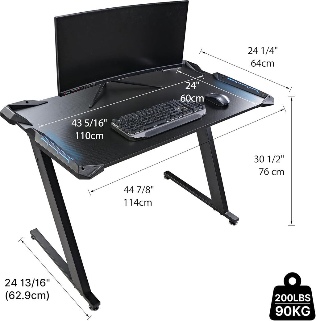 EUREKA ERGONOMIC Gaming Desk with LED Lights Home Office RGB Table, Small Gaming Desk, Computer Table, Black