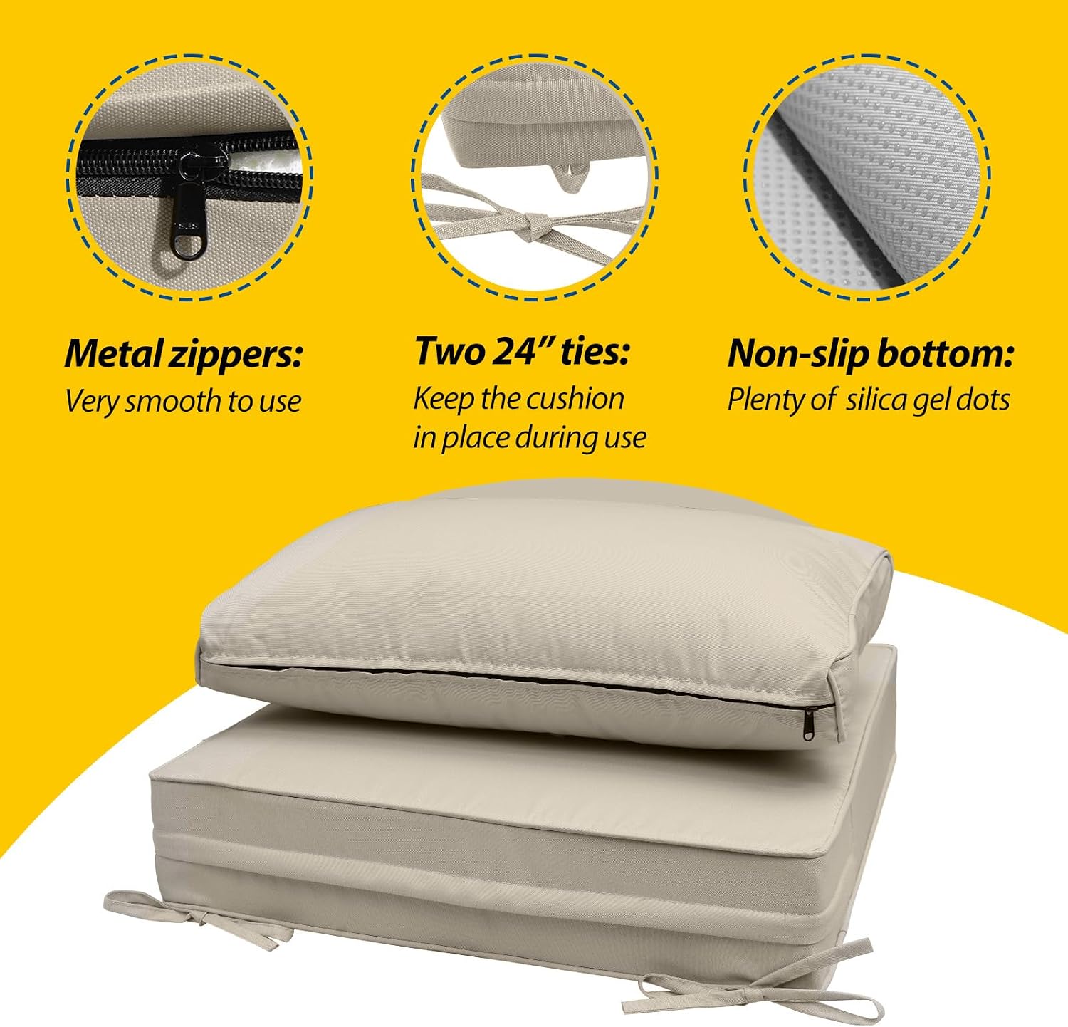 AAAAAcessories Outdoor Seat Cushions for Chairs, Fade-Resistant, Waterproof Patio Furniture Replacement Cushions, 23' x 23' x 5' + 23' x 13.5', Set of 4, Beige