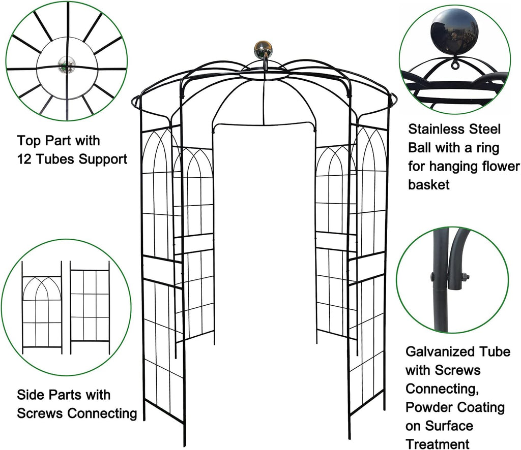 Metal Gazebo Birdcage Shape, Garden Trellis Arbor Arch for Climbing Plants Stand Rack Pergola Pavilion French Style Wedding Decoration Lawn Vines Roses, 81.3''W x 114.2'' H