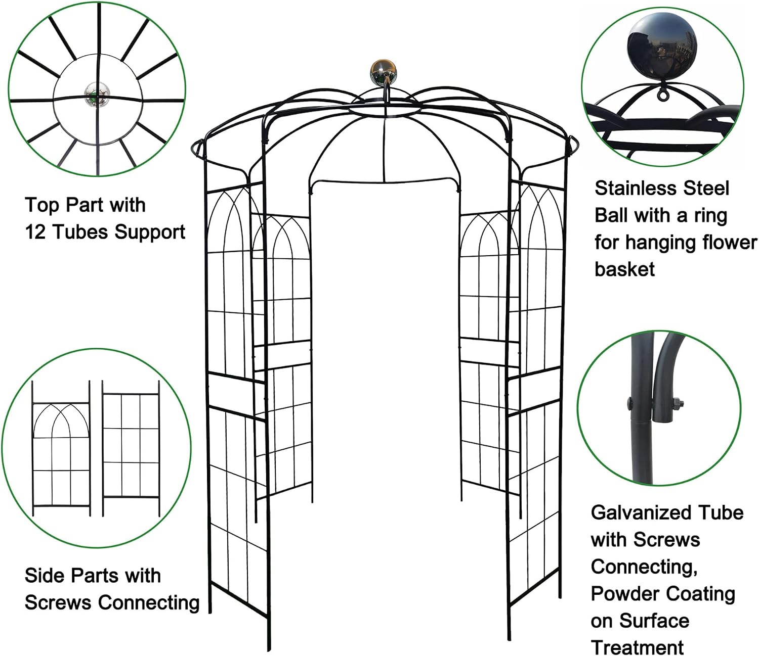 Metal Gazebo Birdcage Shape, Garden Trellis Arbor Arch for Climbing Plants Stand Rack Pergola Pavilion French Style Wedding Decoration Lawn Vines Roses, 81.3''W x 114.2'' H