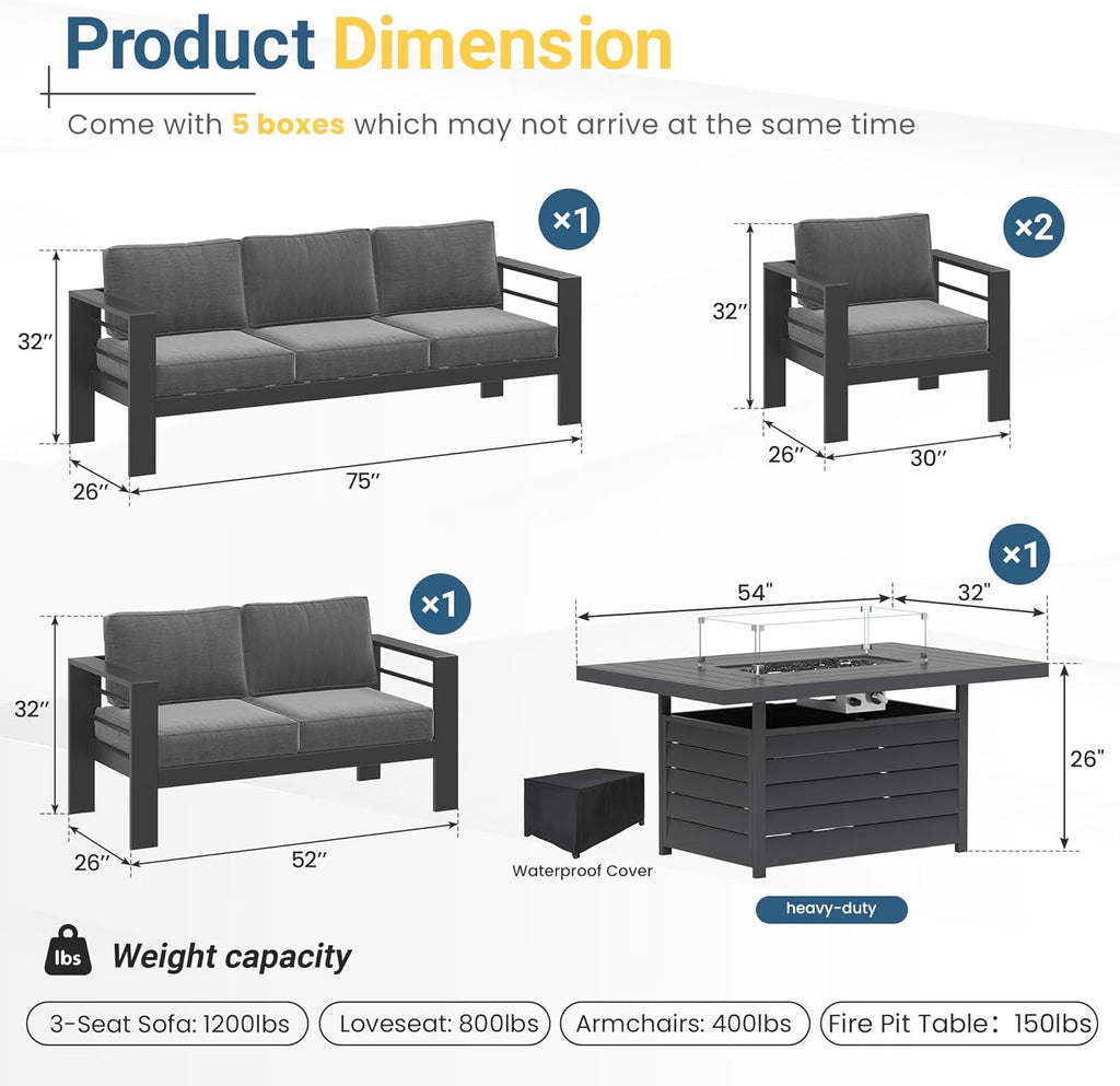 Solaste Aluminum Patio Furniture Set for All Weather, Oversized Metal Outdoor Furniture Set with 27.5' Deep Seating and 3.2' Wide Armrest, Outdoor Patio Conversation Sets with 10' Back Suport Cushion