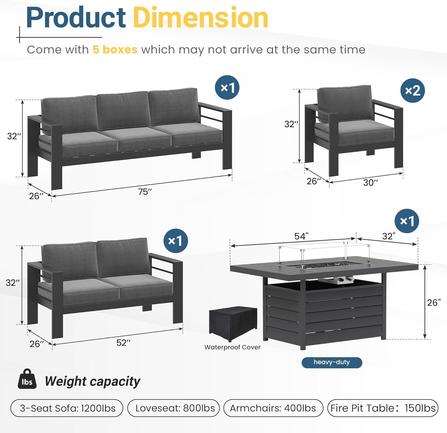 Solaste Aluminum Patio Furniture Set for All Weather, Oversized Metal Outdoor Furniture Set with 27.5' Deep Seating and 3.2' Wide Armrest, Outdoor Patio Conversation Sets with 10' Back Suport Cushion