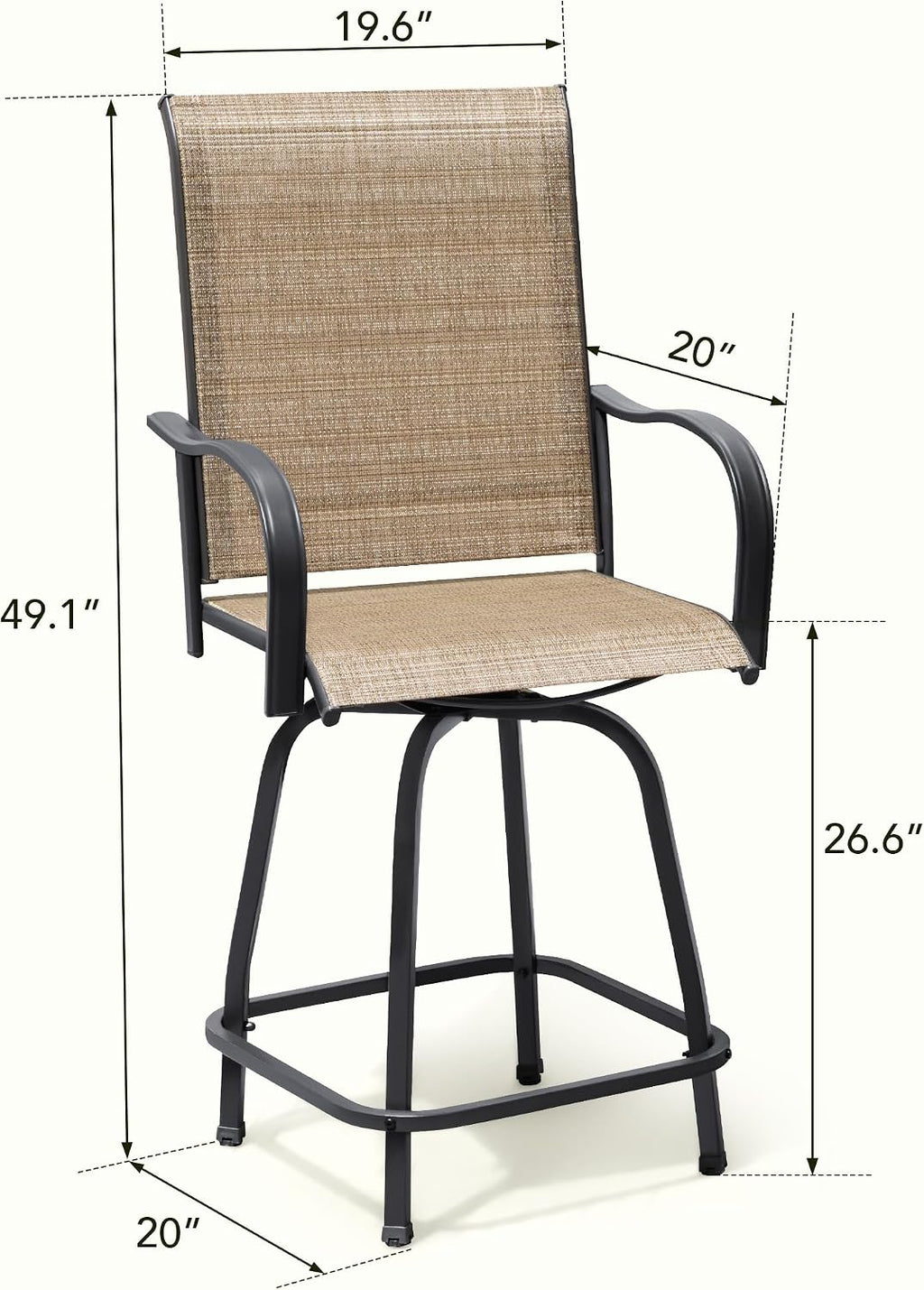 Devoko Patio Bar Stools Set of 2 All-Weather Outdoor Patio Furniture Set Counter Height Tall Patio Swivel Chairs for Bistro, Lawn, Garden, Backyard