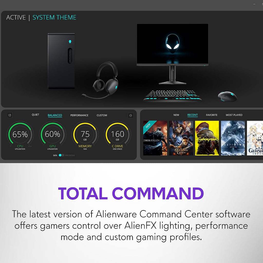 Alienware Aurora Gaming Desktop ACT1250 - Intel Core Ultra 7 265F Processor, Air Cooled, NVIDIA GeForce RTX 5060Ti, 16GB DDR5 RAM, 1TB SSD, 500W Platinum Rated PSU, Windows 11 Home - Clear Panel