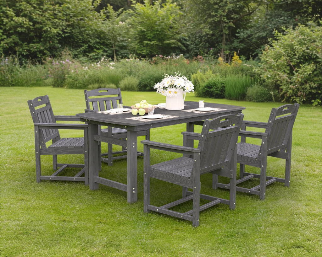 Ciokea HDPE Outdoor Patio Dining Chairs Set of 2, All-Weather Porch Chair with Wide Seat, Durable Outdoor Furniture for Backyard, Garden, Lawn & Poolside, Grey