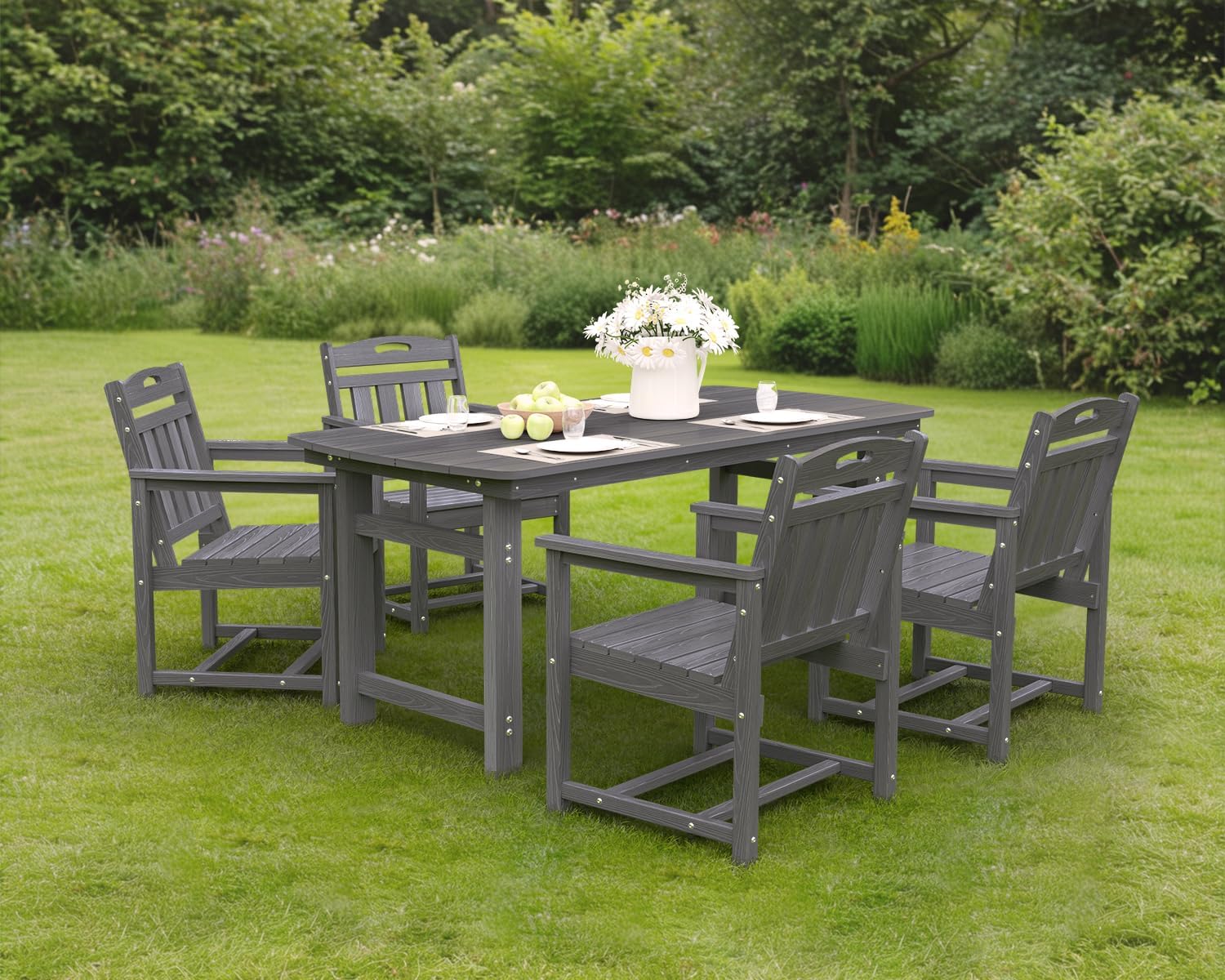 Ciokea HDPE Outdoor Patio Dining Chairs Set of 2, All-Weather Porch Chair with Wide Seat, Durable Outdoor Furniture for Backyard, Garden, Lawn & Poolside, Grey