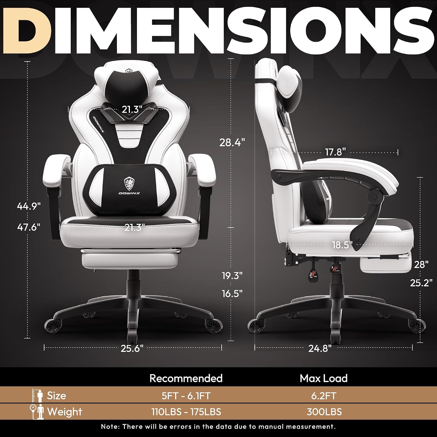 Dowinx Gaming Chair with Footrest,Big and Tall Game Chair for Heavy People, Gamer Chair with Massage Lumbar Support,Ergonomic Computer Gaming Chair for 200lbs (White)