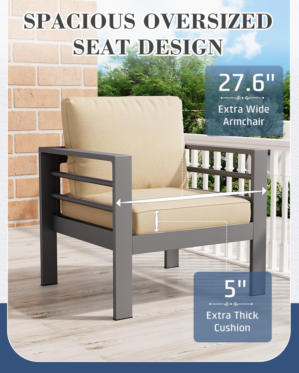 AECOJOY Aluminum Patio Furniture Loveseat, Modern Outdoor Furniture with Washable 5 inch Thick Cushion, Beige