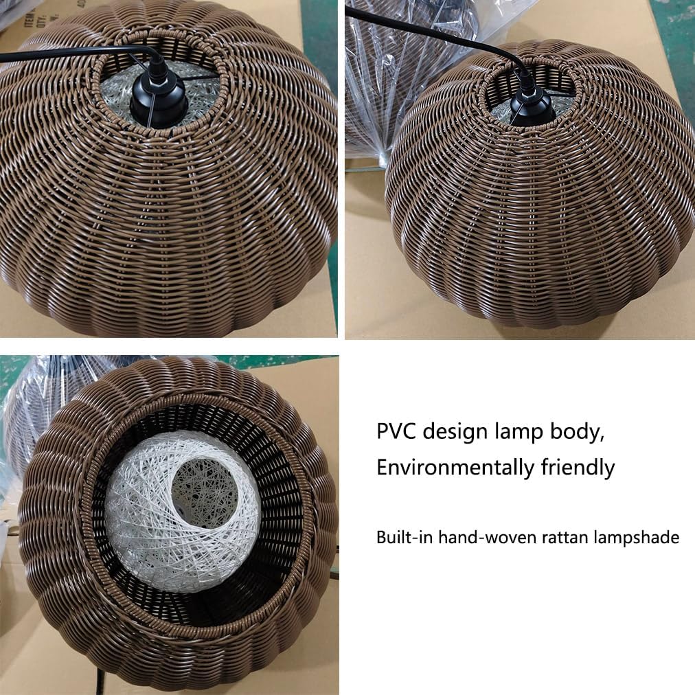 Plastic Rattan Pendant Lamp Shade Wicker Hanging Light Fixture E27 with Adjustable Cord Industrial Vintage Japanese-Style Hanging Lamp Garden Pavilion Farmhouse Restaurant Landscape Light