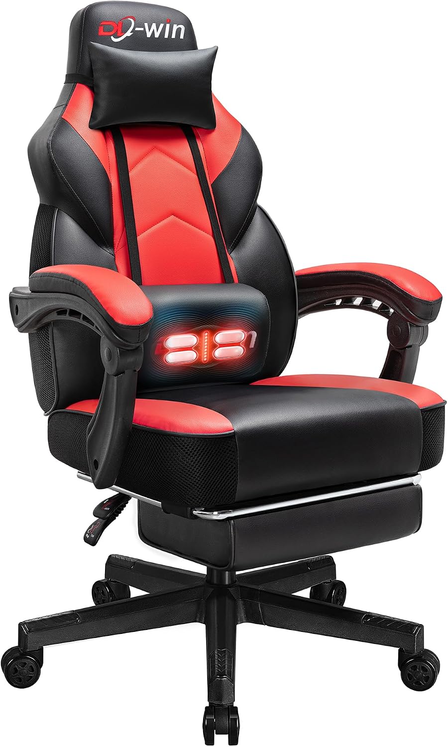 Gaming Chair, Office Chair with Footrest and Lumbar Support, Height Adjustable Game Chair with 360°-Swivel Seat and Headrest and for Office or Gaming (Deep Red)