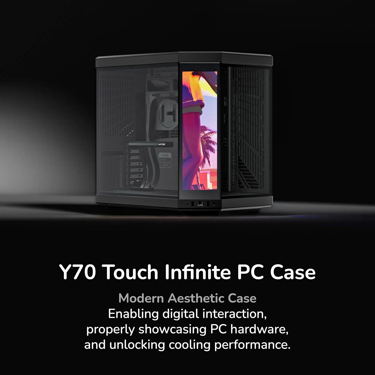 Hyte Y70 Touch Infinite Dual Chamber ATX Mid Tower Modern Aesthetic Case with Integrated 2.5K LCD Touchscreen - Pitch Black