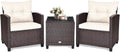 KOTEK 3 Piece Patio Furniture Set, Outdoor Conversation Set with Washable Cushions & Tempered Glass Tabletop, PE Rattan Wicker Bistro Set for Porch, Garden, Balcony (White)